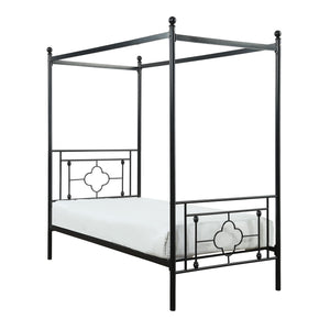 English Elm 1pc Twin Morris Platform Bed with Ball Finials Quatrefoil Metal Frame Modern-Traditional Appeal Black 78.5 L x 20.5 W x 4.25 H B011P207845