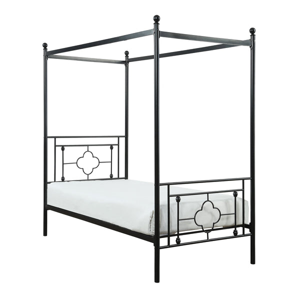 English Elm 1pc Twin Morris Platform Bed with Ball Finials Quatrefoil Metal Frame Modern-Traditional Appeal Black 78.5 L x 20.5 W x 4.25 H B011P207845