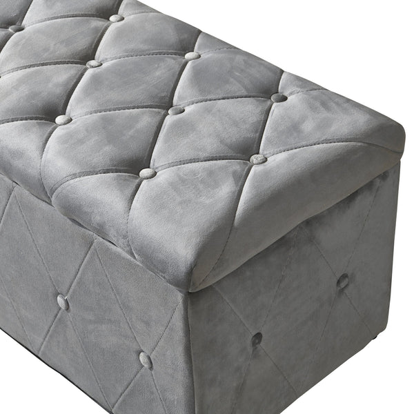 English Elm 1 Piece Rectangular Storage Ottoman Short Velvet with 2 Ottomans Light Gray – Plush Sponge Seat, Modern Storage Bench for Living Room, Bedroom W2297P311297
