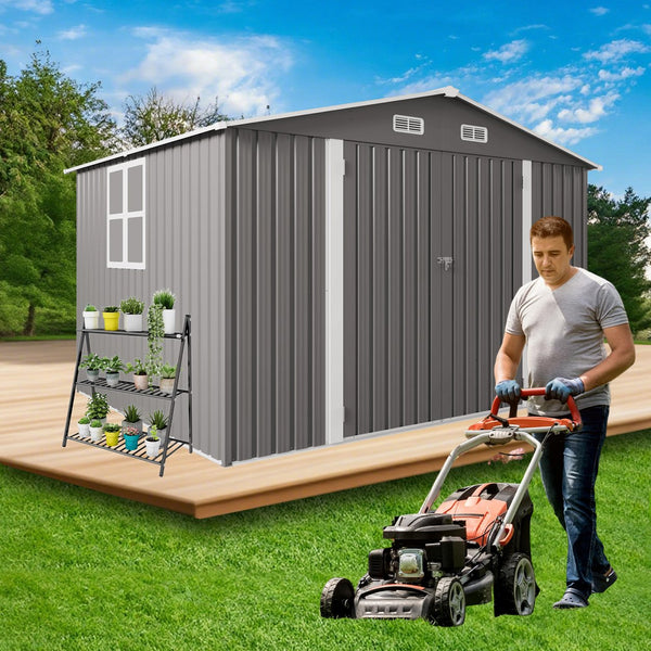 English Elm 10 X 8 Ft Galvanized Steel Outdoor Shed with Lockable Doors and Vented Window W3213S00003