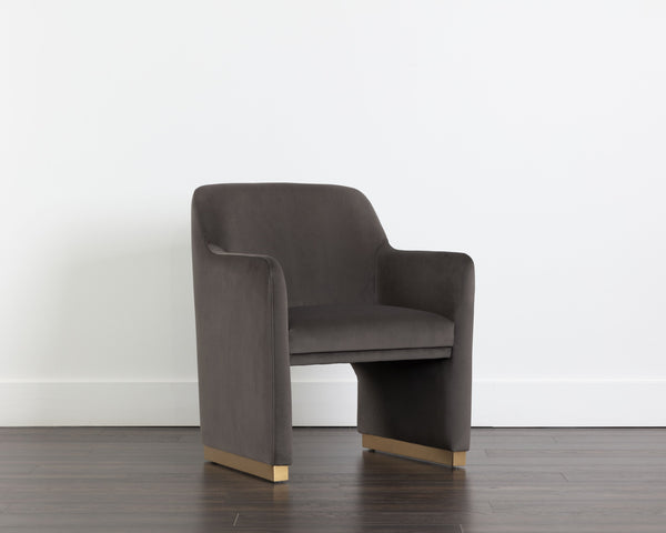 Sunpan Jaime Dining Armchair - Luxurious Gold Base, Moisture-Repellent Fabric, Perfect for Stylish Spaces Meg Ash