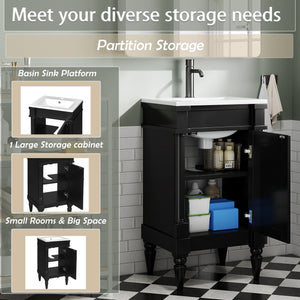 English Elm 18-Inch Modern Bathroom Vanity with Sink Compact Retro Design Durable MDF & Solid Wood Legs Storage-Friendly Black N710P257401B