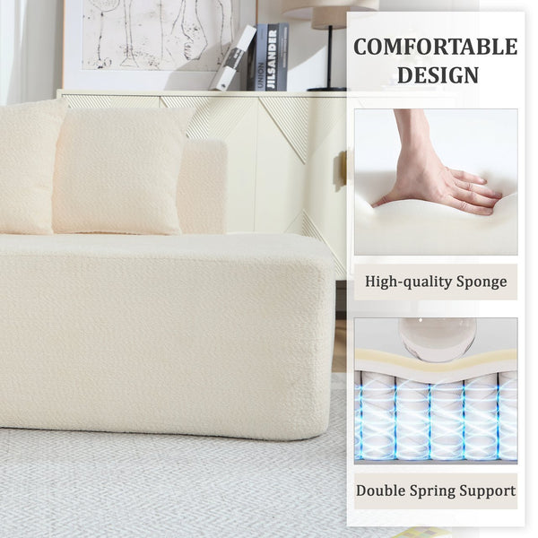 English Elm Compression Sectional Couch with Corduroy Upholstery, Deep-Seated Modular L-Shaped Sleeper Sofa, No-Assembly Comfort and Stability Ivory W1249S00005