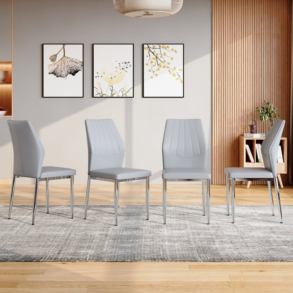 English Elm Set of 4 Brown Shell-Pattern Dining Chairs with Ergonomic Tech Fabric, Sturdy Metal Legs, 37" Light Gray,Silver W1151P359601