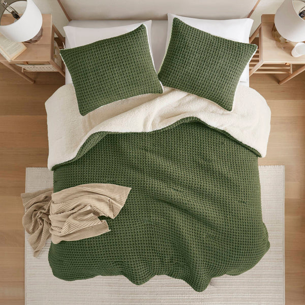 English Elm 2 Pieces Twin Waffle Knit Chenille Comforter Set with Plush Sherpa Reversible Cozy Bedding Ensemble Olive 20.47 L x 11.42 W x 9.84 H B035P381296