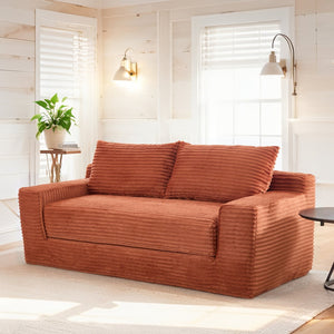 English Elm Loveseat Convertible Corduroy Sofa Bed with Memory Foam Steel Frame for Small Spaces Orange W2959P425085
