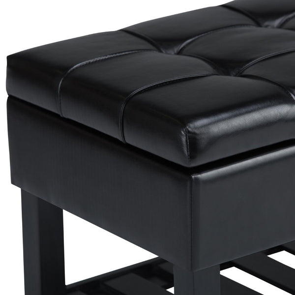 English Elm Saxon - Modern Upholstered Storage Ottoman Bench In Midnight Black With Hidden Storage & Shelf B136P159128-GIGA