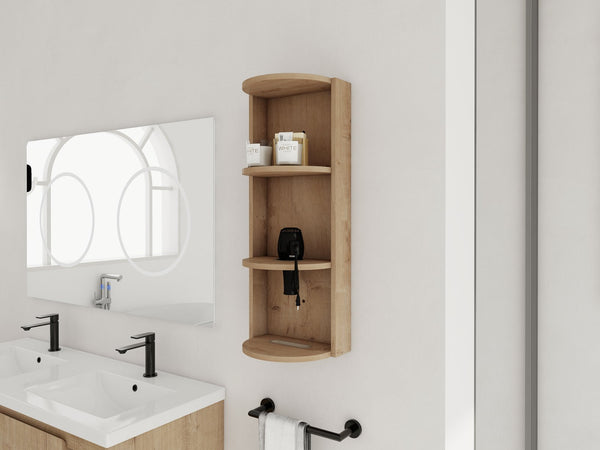 English Elm 12" Bathroom Wall-Mounted Storage Rack with Three-Tier Floating Shelves, Durable Scratch-Resistant Plywood Organizing Solution Imitative Oak W999P277163