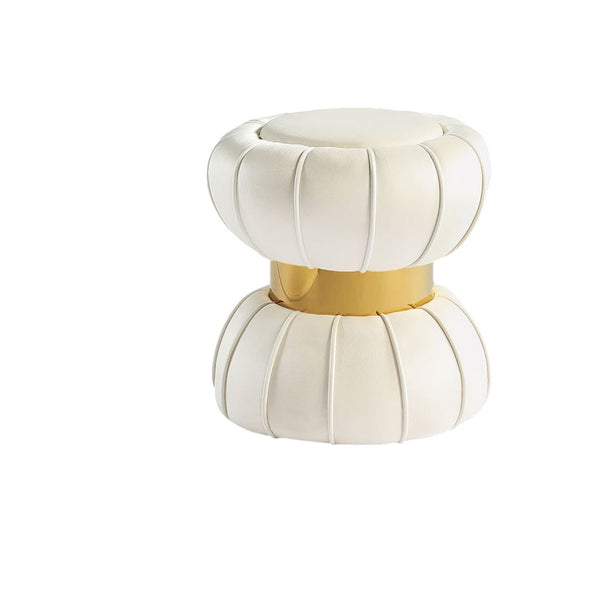 English Elm Contemporary Velvet Accent Stool with Gold Stainless Steel Base, Pleated Bow-Tie Design, Luxe Seat White 17 L x 17 W x 19 H B2741P388362