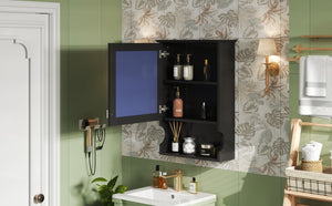 English Elm 20'' Half-Moon Wall Medicine Cabinet with Mirror, Solid Wood Frame, Soft-Close Hinges, Space-Saving Elegance Black N710P313827B