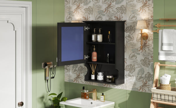 English Elm 20'' Half-Moon Wall Medicine Cabinet with Mirror, Solid Wood Frame, Soft-Close Hinges, Space-Saving Elegance Black N710P313827B