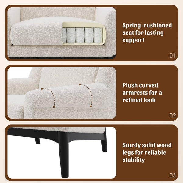 English Elm Modern Boucle Accent Chair Sculpted Flared Arms Birch Legs Mid-century Living Room N723P426251A