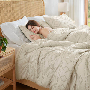 JLA Home 510 Design - Comforter Boho Tufted Mini Set with Brushed Microfiber, OEKO-TEX Certified, Lightweight Year-Round Cozy Beige AM10-0541