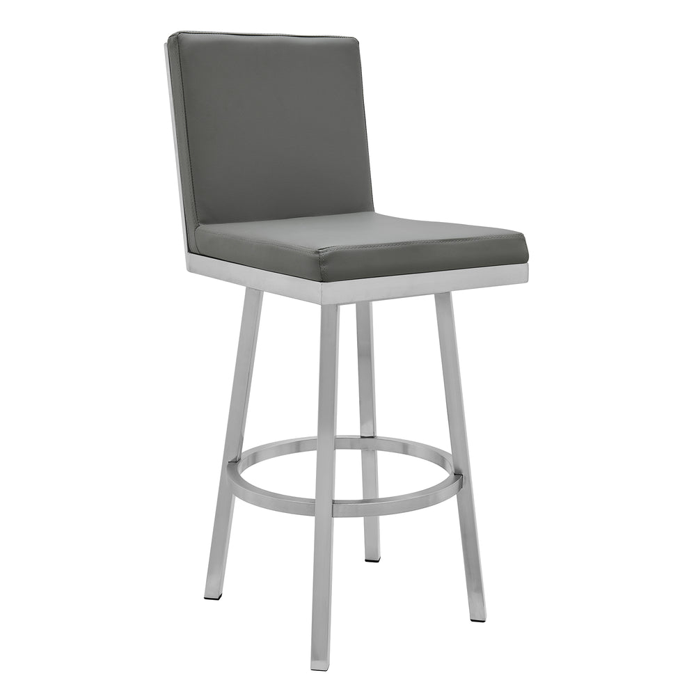 English Elm Corvin 30" Swivel Bar Stool in Gray Faux Leather — Armless Metal Frame, 360° Swivel, Easy Clean B2736P268554