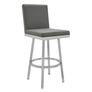 English Elm Corvin 30" Swivel Bar Stool in Gray Faux Leather — Armless Metal Frame, 360° Swivel, Easy Clean B2736P268554