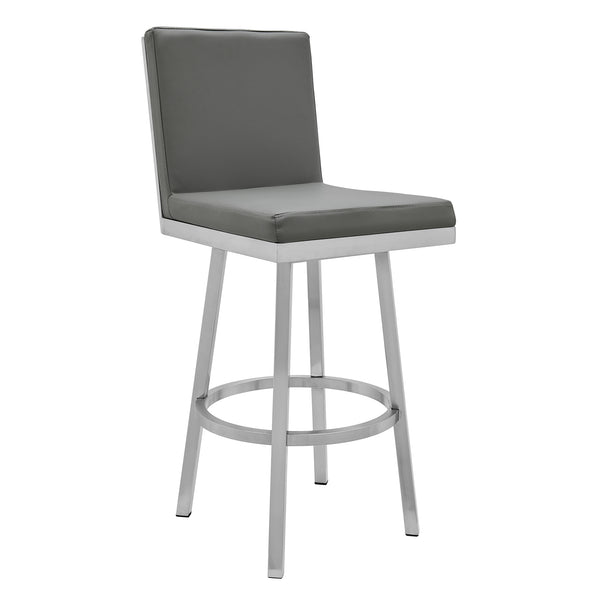 English Elm Corvin 30" Swivel Bar Stool in Gray Faux Leather — Armless Metal Frame, 360° Swivel, Easy Clean B2736P268554