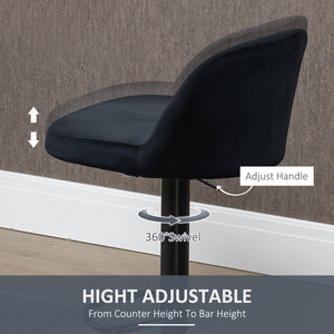English Elm Homcom Adjustable Bar Stools Set Of 2 - Plush Velvet Swivel Kitchen Stools With Steel Frame Support W2225P217143