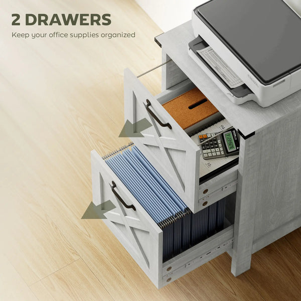 English Elm Farmhouse Filing Cabinet with 2 Deep Drawers Distressed Gray Barn Door Home Office T3971P405208