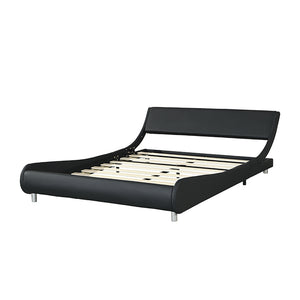English Elm Faux Leather Platform Bed with RGB LED Lights, App & Remote, Curved Headboard, Wood Slats, Queen W2297P380527