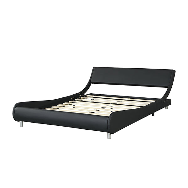 English Elm Faux Leather Platform Bed with RGB LED Lights, App & Remote, Curved Headboard, Wood Slats, Queen W2297P380527
