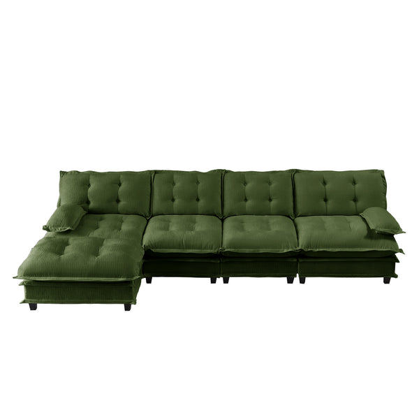 English Elm 138" Chenille Modular Cloud Sectional with Ottoman Deep Seat Lounge Sofa for Apartments Green W714S01732