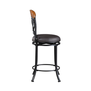 English Elm 1pc Swivel Counter Height Chair Faux Leather Seat, 360° Swivel, 24" Seat Height, Black Metal Frame B011P287563
