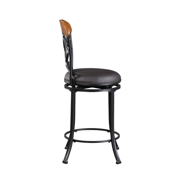 English Elm 1pc Swivel Counter Height Chair Faux Leather Seat, 360° Swivel, 24" Seat Height, Black Metal Frame B011P287563