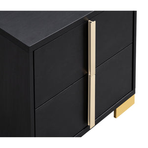 English Elm Jeremiah Matte Black Two-drawer Nightstand with Gold Bar Pulls Art Deco Bedroom B062P447810