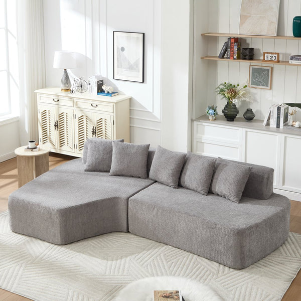 English Elm Compression Sectional Couch with Corduroy Upholstery, Deep-Seated Modular L-Shaped Sleeper Sofa, No-Assembly Comfort and Stability LIGHT GREY W1249S00007