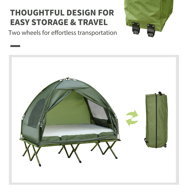 English Elm Outsunny 4-in-1 Elevated Two Person Camping Cot Tent with Air Mattress Outdoor W2225P217035
