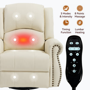 English Elm Heat Massage Rocker Swivel Recliner Chair with Lumbar Relief Nodes for Living Room Beige W3224S00028