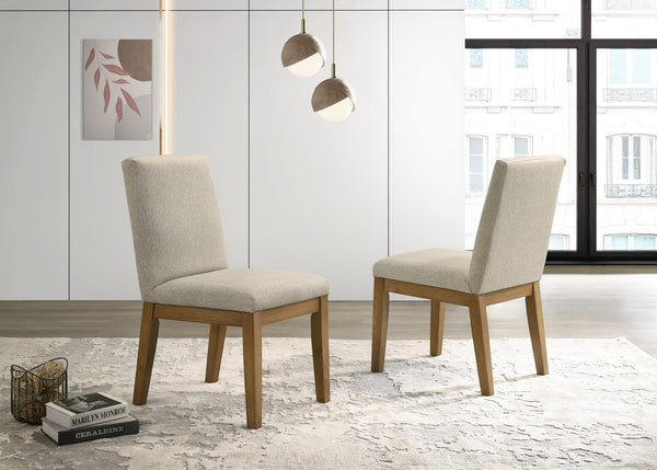 English Elm Jacopo Beige Fabric Dining Chair Set of 2 with Ergonomic Seat and Wood Grain Base B2749P413299