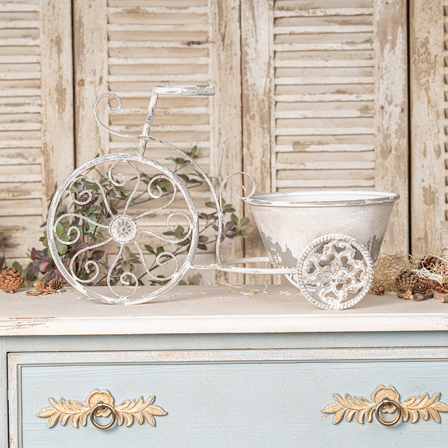English Elm Rustic Bicycle Metal Wire Wall Planter Basket with Vintage Grey-White Finish for Home & Garden Decor W2946P243922