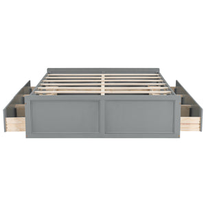 English Elm Wood Queen Platform Bed Solid Pine Frame Six Storage Drawers No Box Spring Needed Gray N709P241723E-1