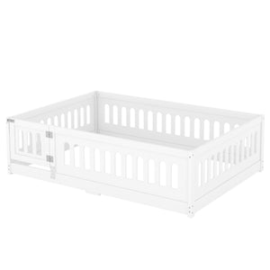 English Elm Full Size Floor Bed With Safety Guardrails And Built-In Door For Kids' Bedrooms And Playrooms W1820P240537