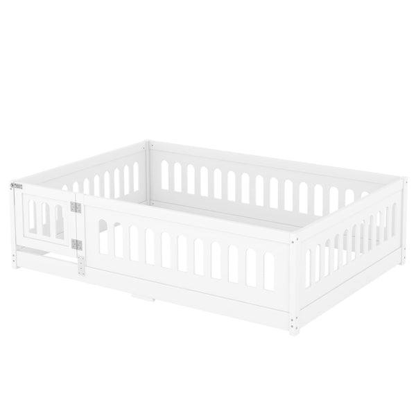 English Elm Full Size Floor Bed With Safety Guardrails And Built-In Door For Kids' Bedrooms And Playrooms W1820P240537