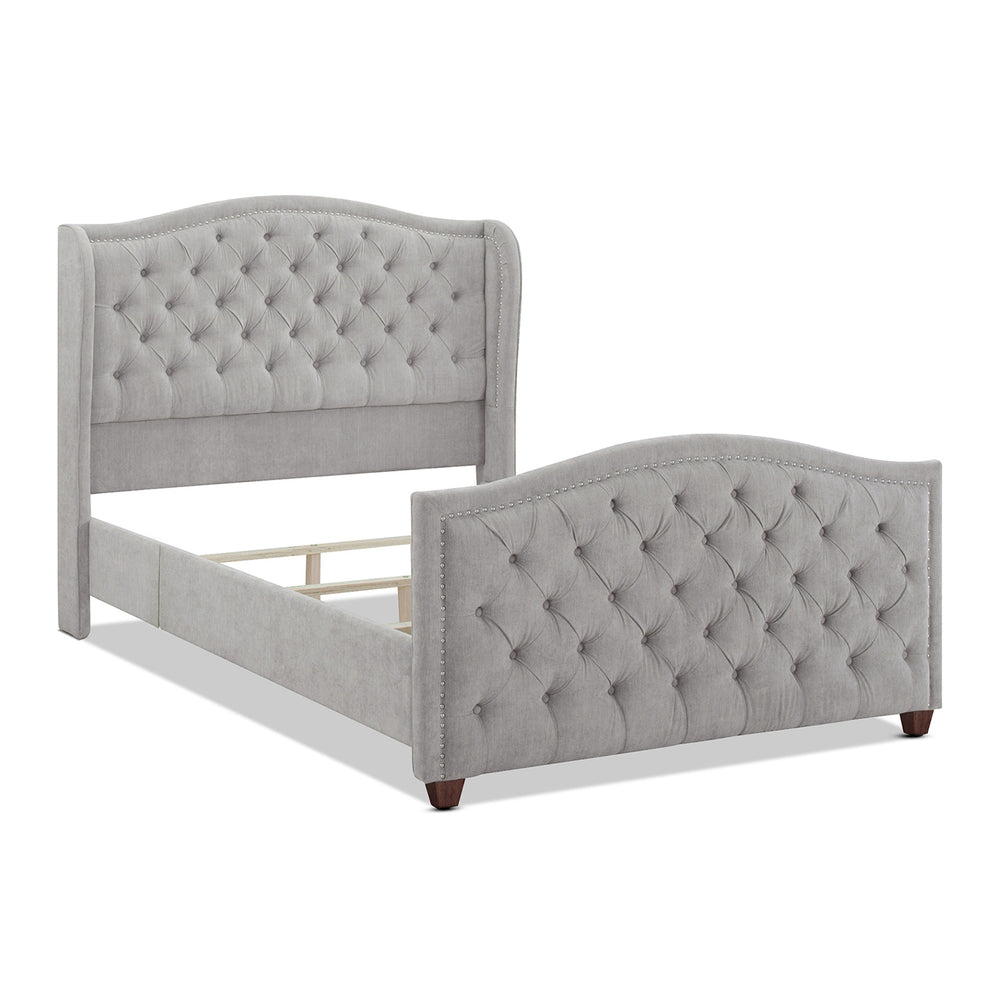 English Elm Jennifer Taylor Home - Marcella Upholstered Shelter Headboard Bed Set - Queen Size In Elegant Silver Grey Polyester Finish B2719P238216