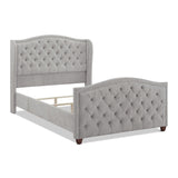 English Elm Marcella Upholstered Shelter Headboard Bed Set, Queen, Silver Grey Polyester