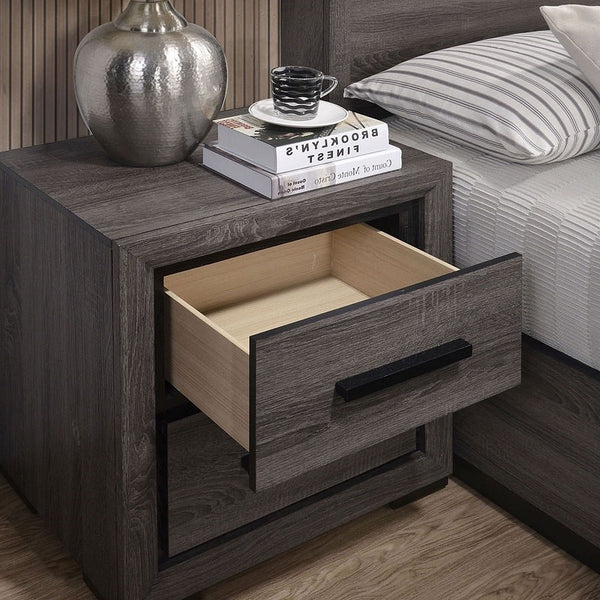 English Elm Gray Smoky Nightstand 2-Drawer Modern Bedside Table with Two-Tone Black Trim and Paper Veneer, 23.6"W x 16.4"D x 24.75"H B011P222864