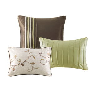 English Elm Embroidered 7-Piece King Comforter Set In Green, Chocolate & Taupe - Luxurious Floral Design & Pillows B03597124