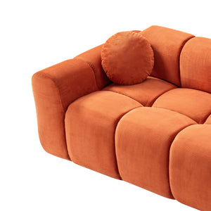 English Elm 98.4" Corduroy Cloud Puff Sofa Vacuum Packed 4-seater Living Room Couch with Pillows Orange W5515P477306
