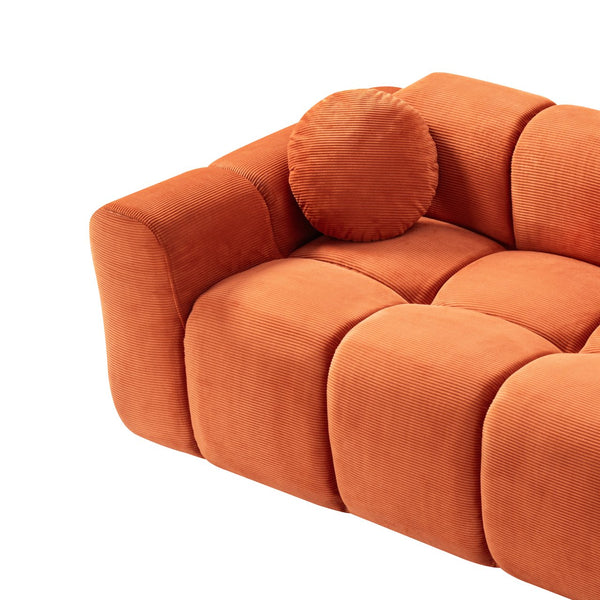 English Elm 98.4" Corduroy Cloud Puff Sofa Vacuum Packed 4-seater Living Room Couch with Pillows Orange W5515P477306