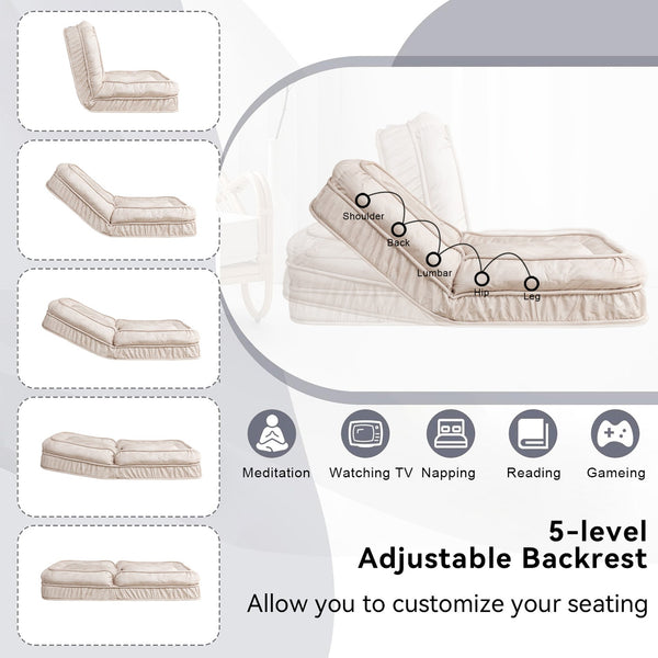 English Elm Upholstered Velvet Floor Lounger with Adjustable Back Massage Pillow for Adults and Pets W1170P282474