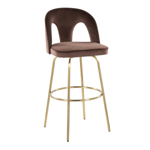 English Elm Fixed-height Swivel Barstools with Gold Footrest Black Frame White Upholstery Set Espresso B202S01882