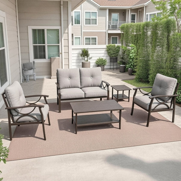 English Elm 5-piece Outdoor Steel Conversation Set with Thick Foam Cushions for Patio or Deck Gray B082S00127