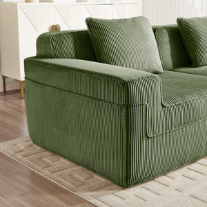English Elm Martha Armless Corduroy Sofa Deep Seat Lounge Design with Cloud Comfort Pillows Green W3041P353177