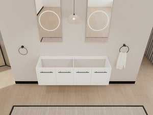 English Elm 60 Inch Wall-mounted Bathroom Vanity Cabinet with Soft-Close Doors, Eco Plywood, Scratch & Water-Resistant Finish Glossy White W999P208036