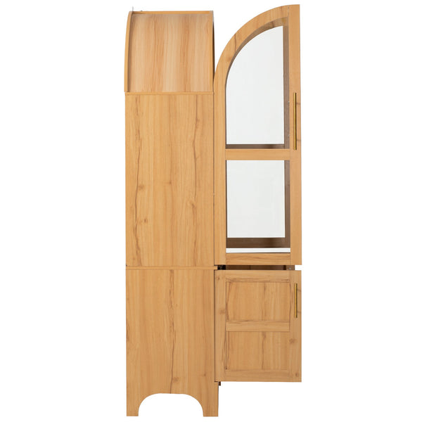 English Elm K&K Arched 71" Kitchen Pantry Cabinet with Glass Doors, Brass Handles, Adjustable Shelves & Drawer Natural N707P288969Y