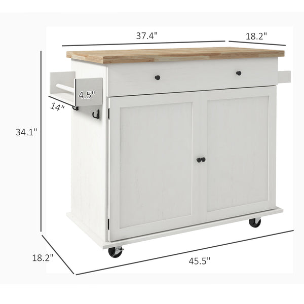 English Elm Homcom Farmhouse Rolling Kitchen Island Cart On Wheels With Storage, Rubberwood Top, And Spice Rack W2225P200645
