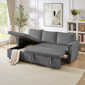 English Elm Loveseat Sectional Sleeper Sofa with Corduroy Tufted Upholstery Storage Chaise Reclining W2186S00012